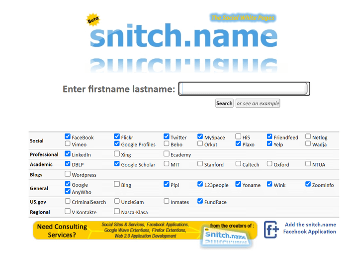 SnitchName Homepage