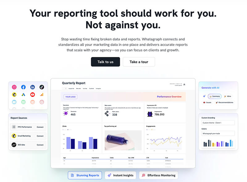 A screenshot of Whatagraph's homepage