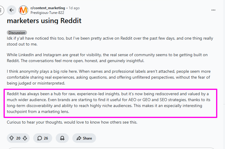 Example of marketers using Reddit 