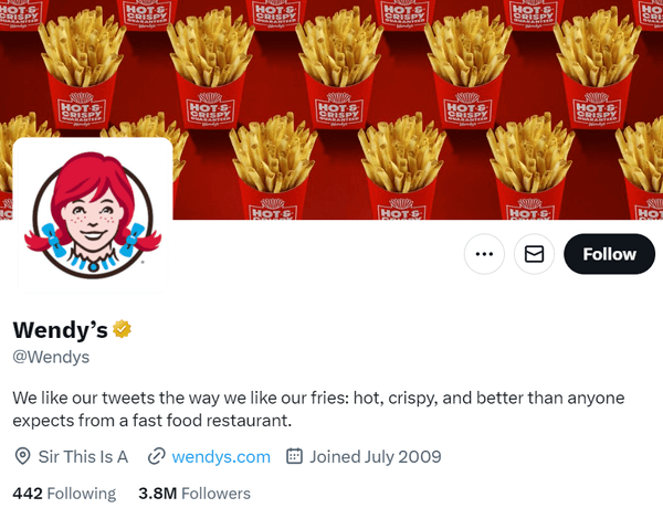 Wendy's Twitter Profile