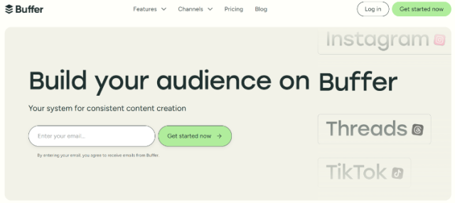 Screenshot of Buffer homepage