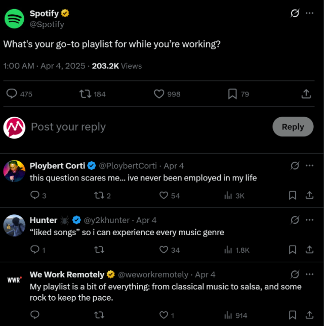 Example of a Spotify tweet for community management