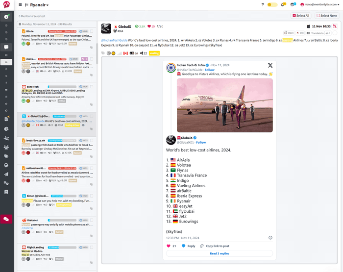 All Mentions Inbox View in Mentionlytics