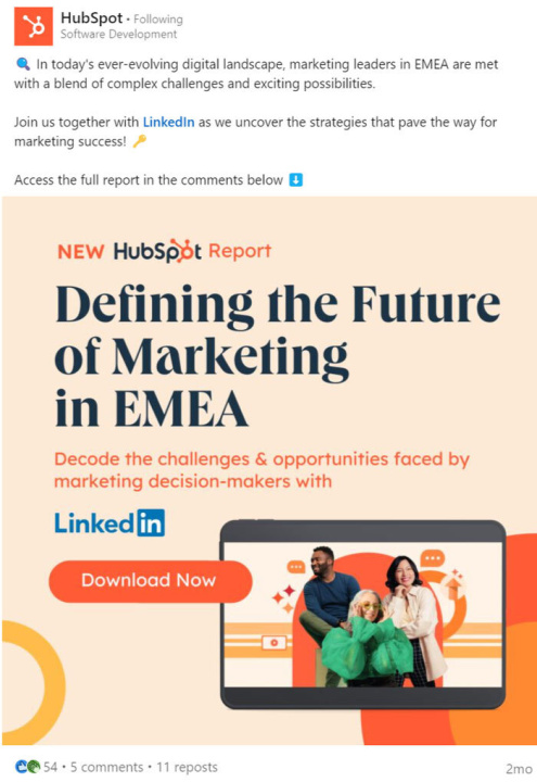 Hubspot's LinkedIn post about Partnerships