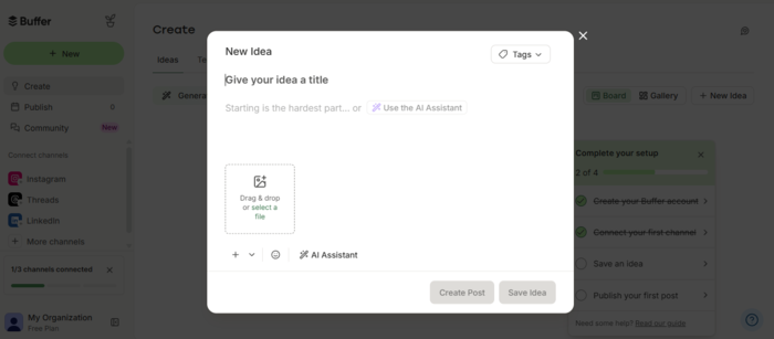Screenshot of Buffer's dashboard from our tests