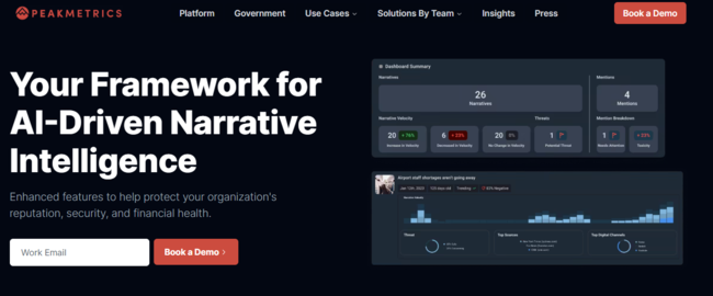 Screenshot of PeakMetrics homepage