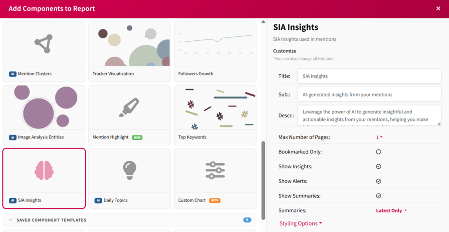 Screenshot of how to add sia insights in reports