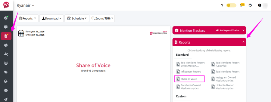 Where to find share of voice report
