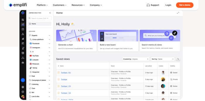 Screenshot of the Emplifi dashboard from our tests