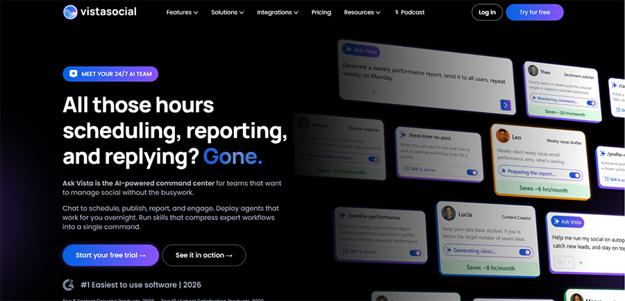 A screenshot of Vista Social's homepage