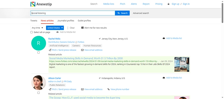 Anewstip search example