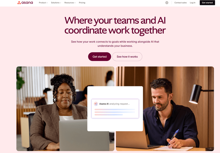 Screenshot of Asana homepage