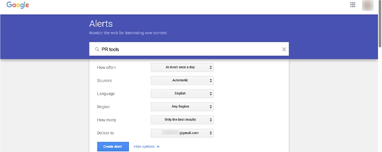 Google alerts example