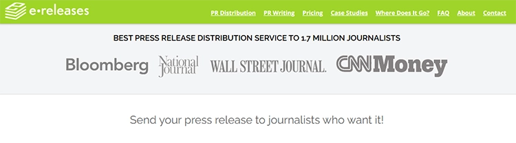 Screenshot of eReleases homepage