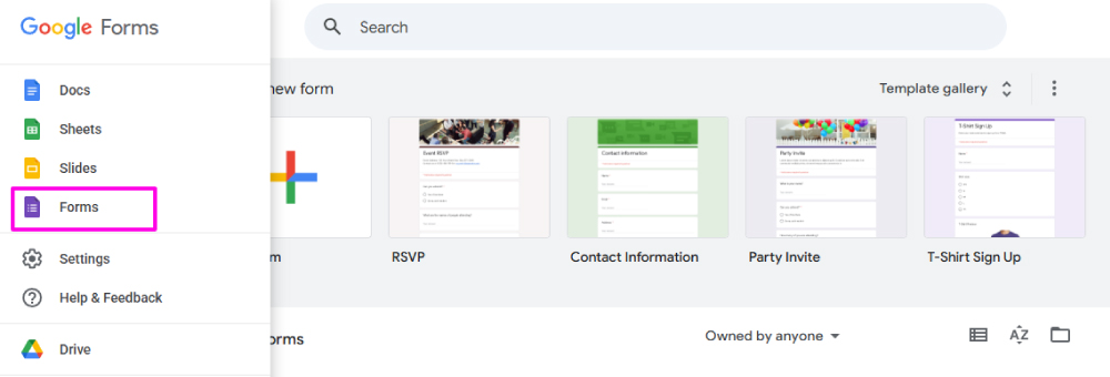 Where to find Google forms