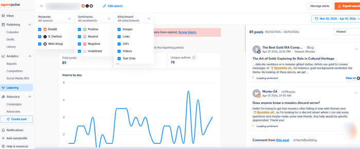 Screenshot of Agorapulse dashboard from our testing
