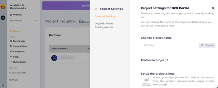 Screenshot of Socialinsider dashboard from our testing