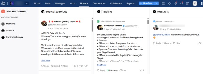 Screenshot of Zoho social dashboard from our testing