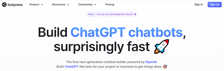 Botpress Homepage (one of the best digital marketing tools)