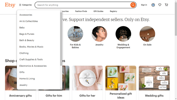 Etsy Website Homepage