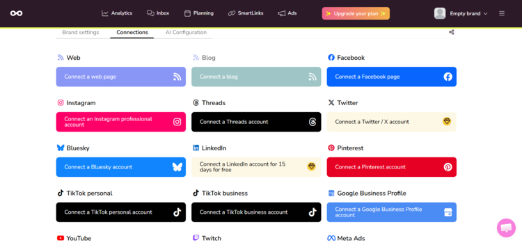 Screenshot of the Metricool dashboard from our tests