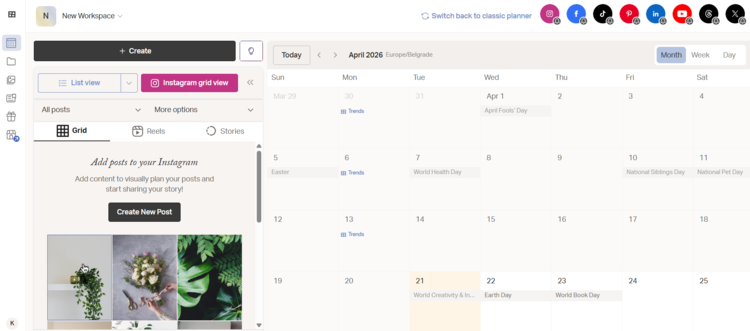 Screenshot of Planoly dashboard from our tests