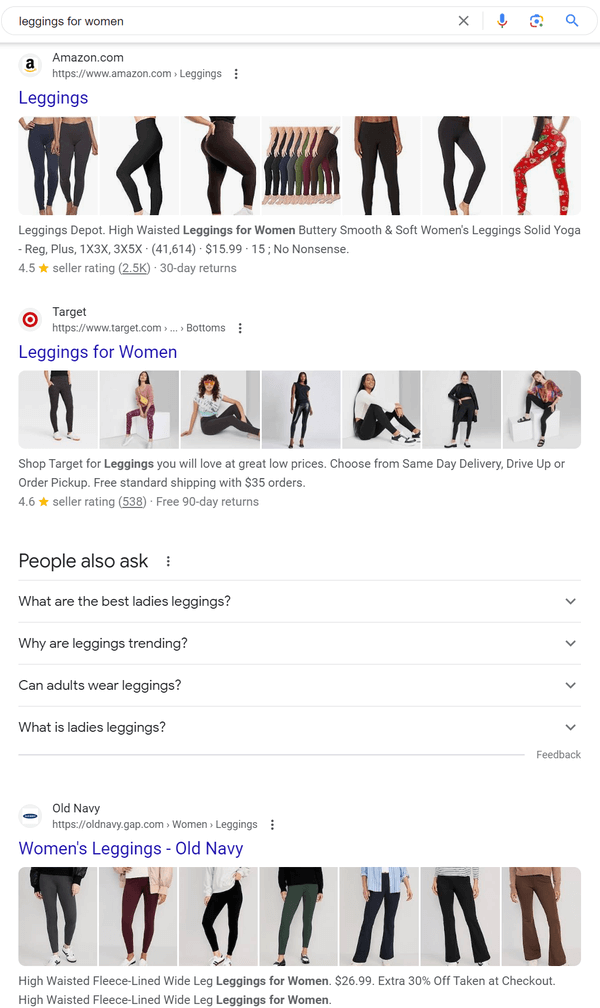 SEO Optimized Category Page Example Results