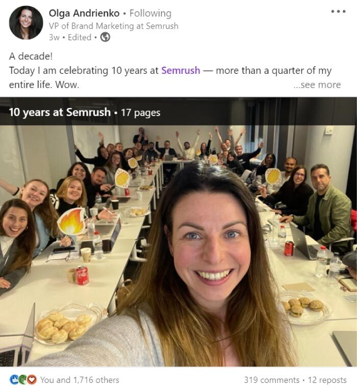 Semrush Employee Advocacy Post