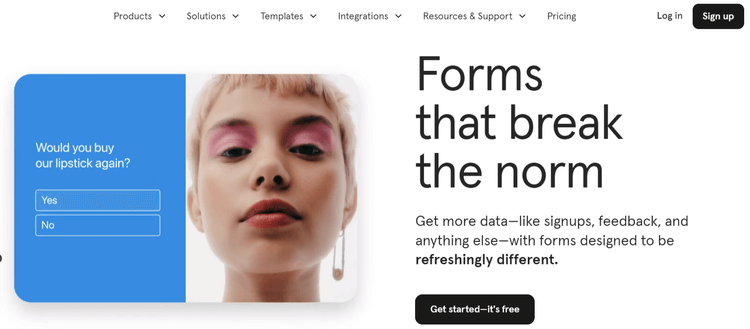 Typeform Homepage (one of the best digital marketing tools)