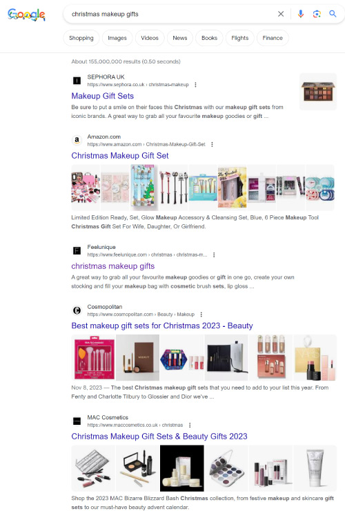 SEO marketing by Sephora for holiday season