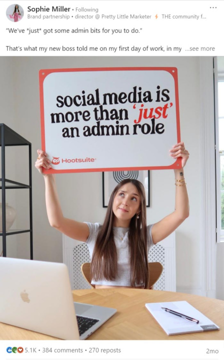 Influencer marketing in Linkedin post for SaaS products