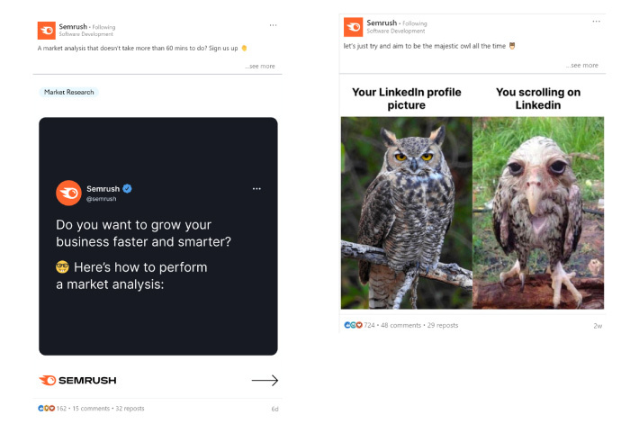 SaaS Marketing Social Media Example by SEMrush