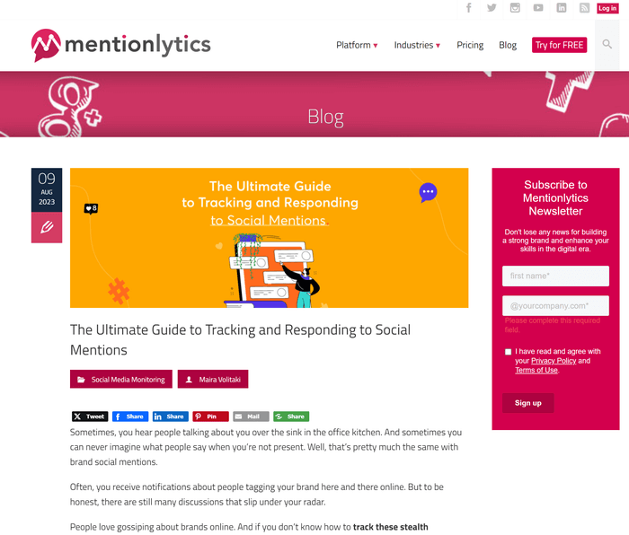 Example of Mentionlytics' SaaS Marketing through content