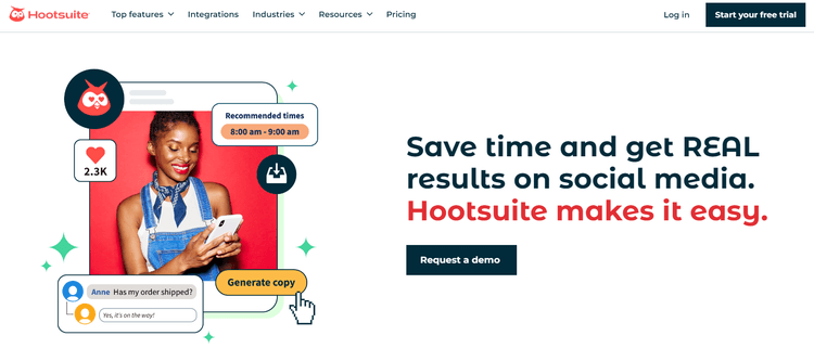 Hootsuite Social Media Management Homepage
