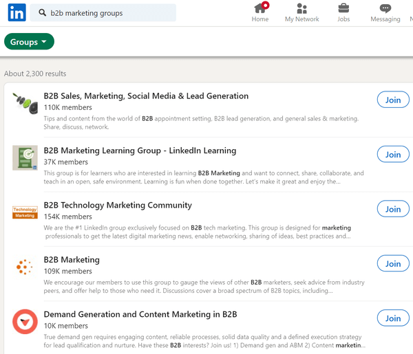 LinkedIn Groups for b2b marketing groups