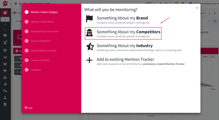 How to add keywords for competitor analysis in Mentionlytics