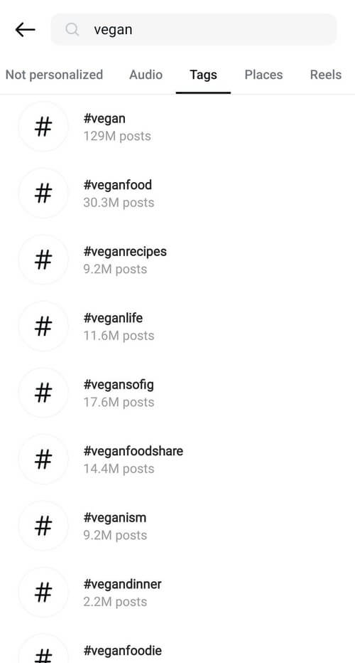 searching for competitor hashtags on Instagram