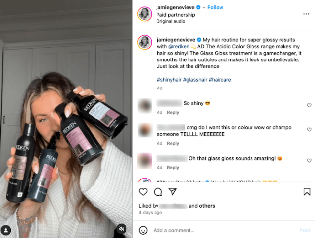 Jamie Genevieve sponsored Instagram post
