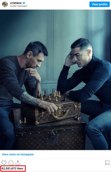 Ronaldo and Messi partnership with Louis Vuitton on Instagram