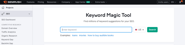 Semrush Keyword Research Feature
