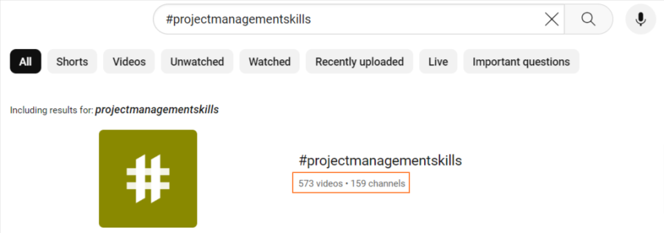 Example of how to check hashtag performance on YouTube