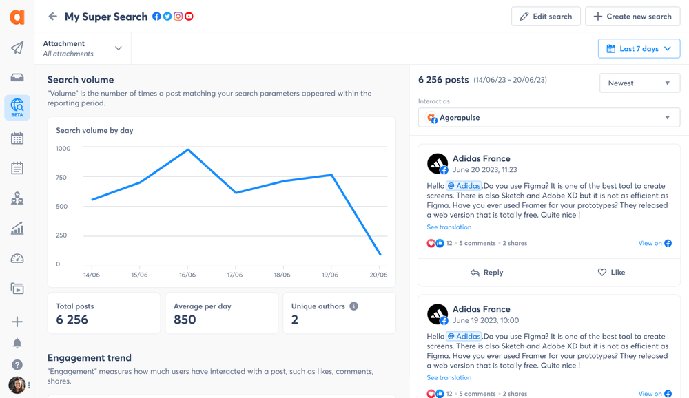 Facebook monitoring tools: Agorapulse