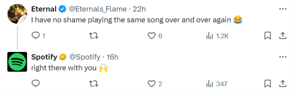 Example of Spotify jumping into trending industry conversations on X