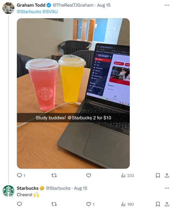 Example of Starbucks responding to UGC