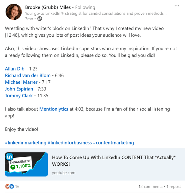 Mentionlytics Example of Customer Advocacy on LinkedIn