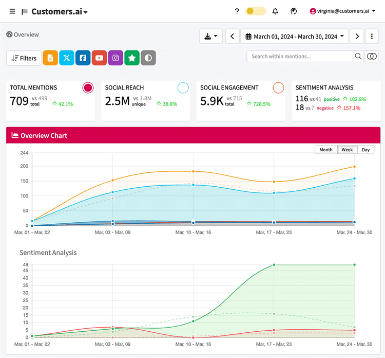 Customers.ai Overview dashboard from social listening case study