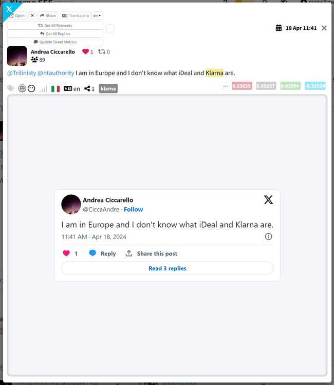 Example of tracking brand mentions in Mentionlytics