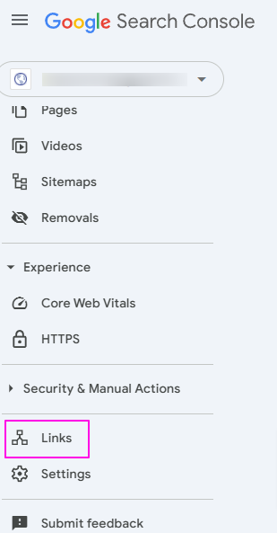 Screenshot of where to monitor backlinks in Google Search Console