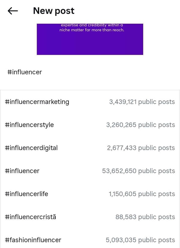 adding hashtags in an instagram post