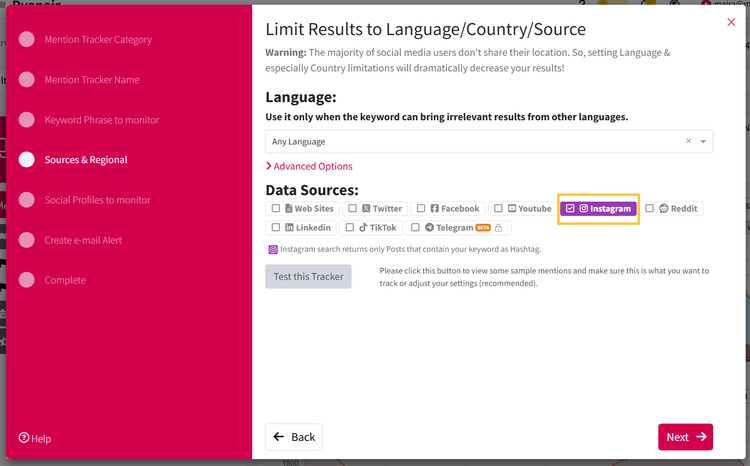 Limiting sources in Mentionlytics